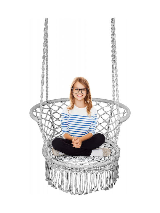 Leagăn suspendat fotoliu cu pernă material textil Gri Rezistență până la 150kg L80xL80xH120cm