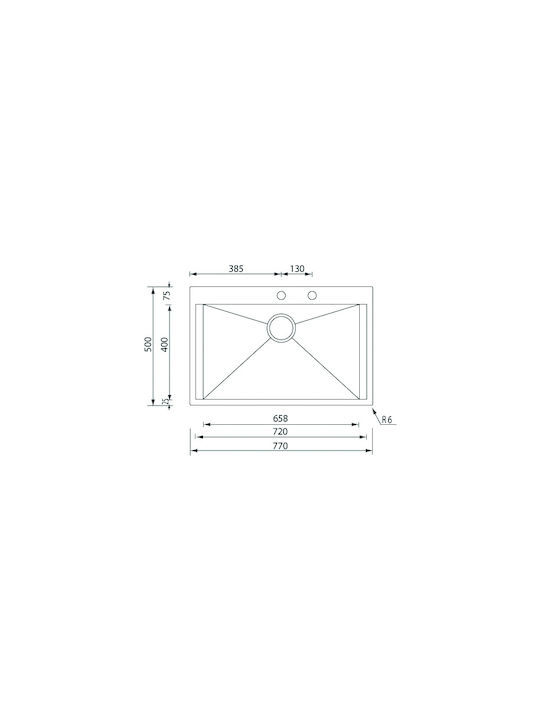 Sanitec Drop-In Sink Inox W77xD50cm Silver