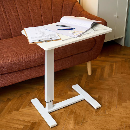 Măsuță Reglabilă pe Înălțime cu Ridicare Pneumatică și Roți – Blat de 60x40 Cm Înălțime 66–90 Cm Măsuță Laterală Pat Canapea Onuvio Alb