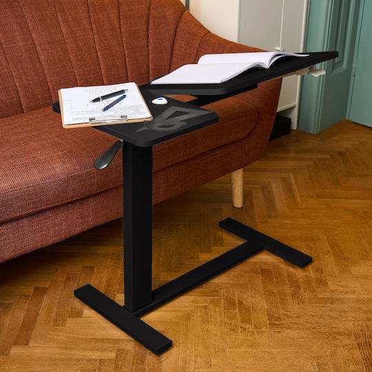 Height-adjustable Table Pneumatic Lift 80x40 Cm Two-part Top Tiltable + Foldable Storage Wheels 66–90 Cm C-shaped Base Bed Sofa Onuvio Black