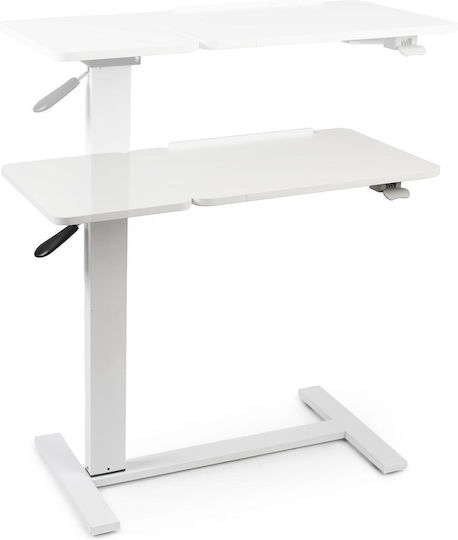 Măsuță Reglabilă pe Înălțime cu Ridicare Pneumatică 80x40 Cm Blat în Două Părți Înclinabil + Spațiu de Depozitare Rabatabil Roți 66–90 Cm Bază în Formă de C Pat Canapea Onuvio Alb