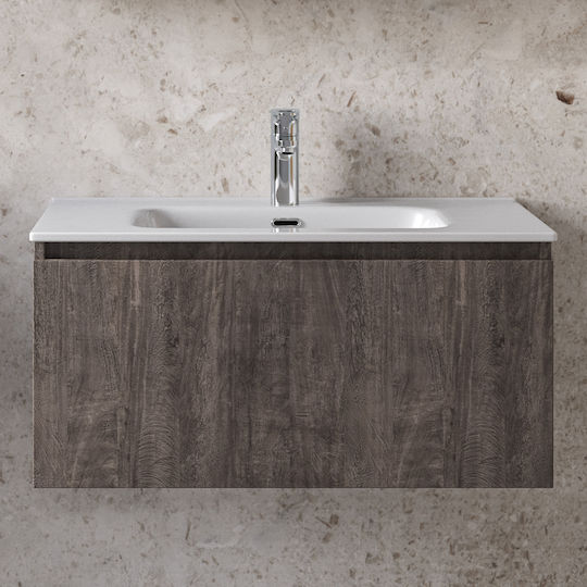 Furnibath Πάγκος με Νιπτήρα, Καθρέπτη & Στήλη με Φως Μελαμίνη Μ81xΒ35xΥ35cm Γκρι