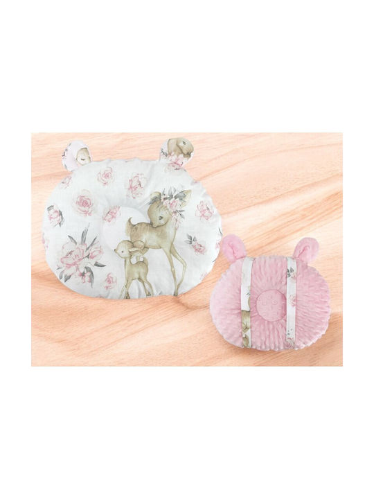 MimiNu Βρεφικό Μαξιλάρι Πλαγιοκεφαλίας Minky Pink, Sweet Deer Pink 23x30εκ.