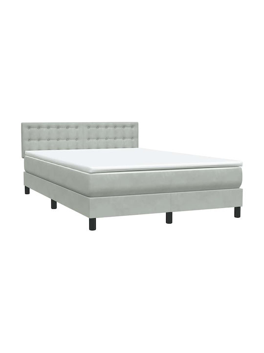 Boxspring Bed Double Upholstered with Fabric Light Gray with Slats & Mattress 160x210cm