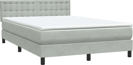 Boxspring Κρεβάτι Υπέρδιπλο Επενδυμένο με Ύφασμα Ανοιχτό Γκρι με Τάβλες & Στρώμα 160x210cm