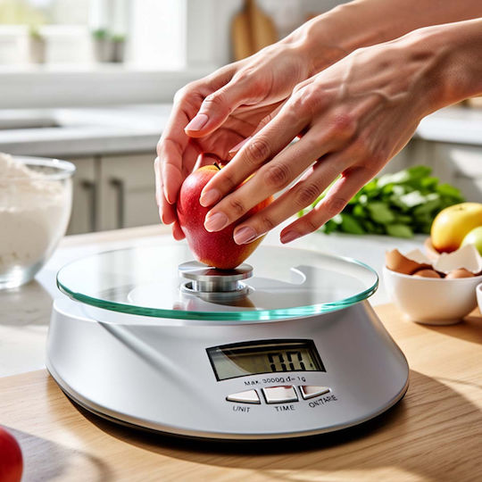 Avizar Cântar Digital 5kg Patiserie Tavă din Sticlă Termorezistentă Argintie