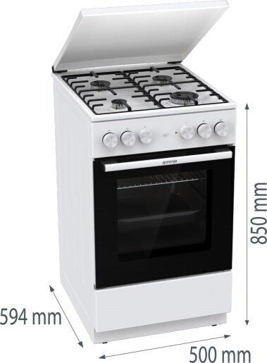 Gorenje Κουζίνα Υγραερίου 68lt με Εστίες Υγραερίου Π50εκ. Λευκή