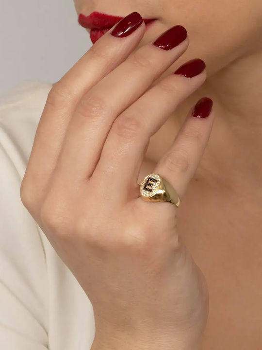 Damen Chevalier Ring mit Zirkonia aus Gold 14K