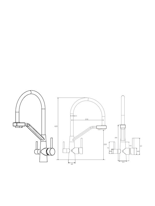 QWaterFilters Смесител за кухня Настолен Inox Черна