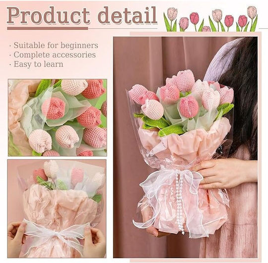 Komplet Für Anfänger Und Fortgeschrittene Bastelset Für Häkeln Verschiedenes Bastelbedarf Zubehör Faden Werkzeuge Anleitung Inklusive Dekoratives Modell Handgemachter Blumenstrauß Tulpen Rosa 38 X 26 Cm