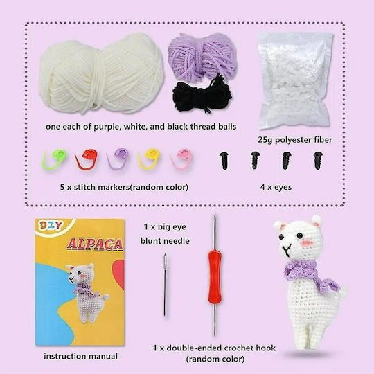 Complete Diy Crochet Set Beginners Advanced Accessories Thread Tools Instructions Included Plush Animal Model Handmade Alpaca White Purple