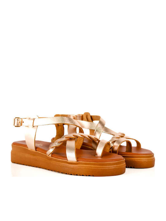 Μπρονζέ Δερμάτινα Flatforms Πλεκτό Μπροστινό Λουρί