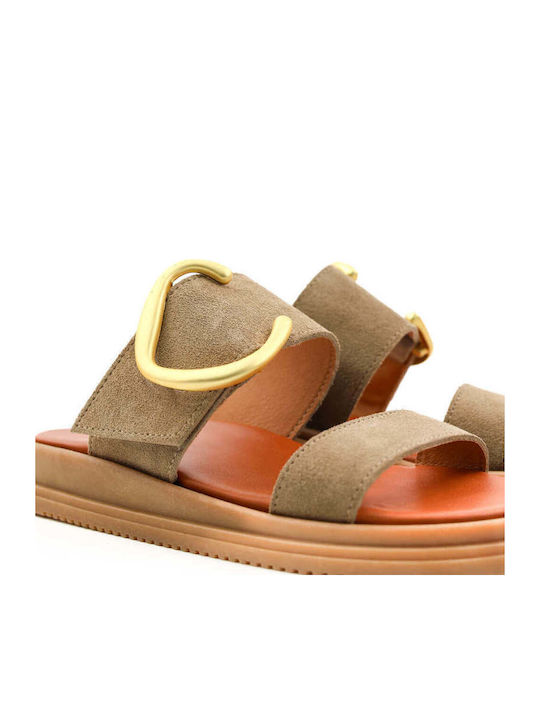Beige Flatform Sandals Gold Metallic Element
