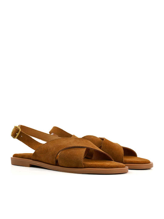 Tabac Brown Leather Suede Sandals Crossover Straps