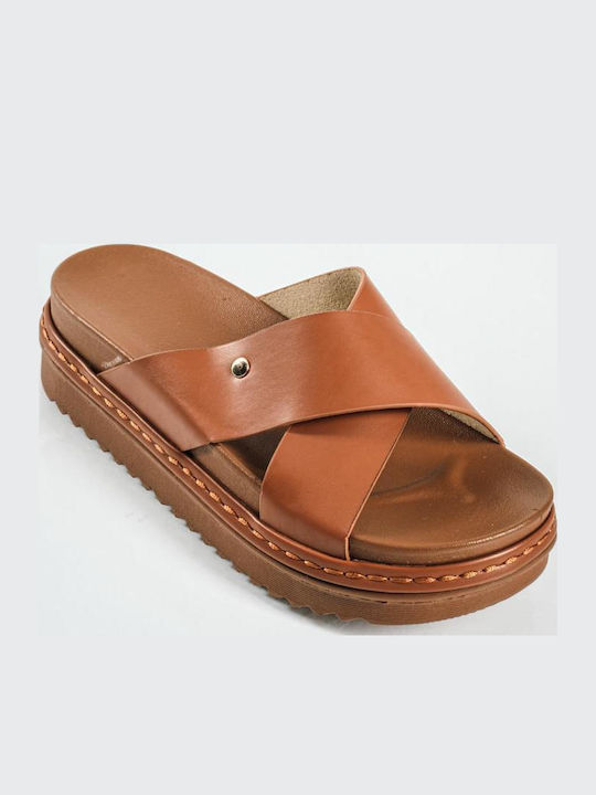 Women's Flat Sandals Flatforms in Tabac Brown Color