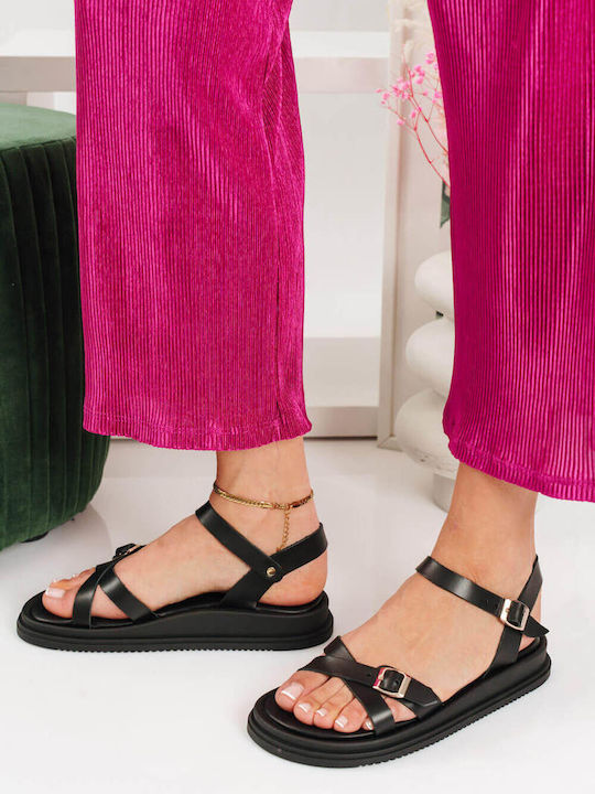 Schwarze Flatforms Lederne Knöchelriemen Aghrafes