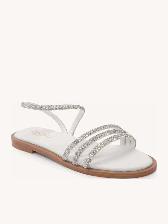 White Made In Greece Sandals Triple Strap Strass