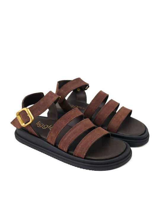 Braune Flatforms Mehrfachriemchen Aghrafa