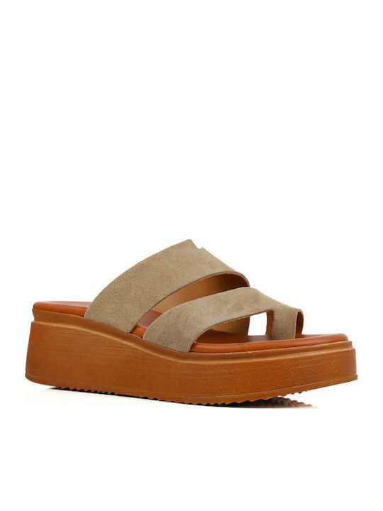 Beige Leder Casta Rinen Pantoffeln Flatforms