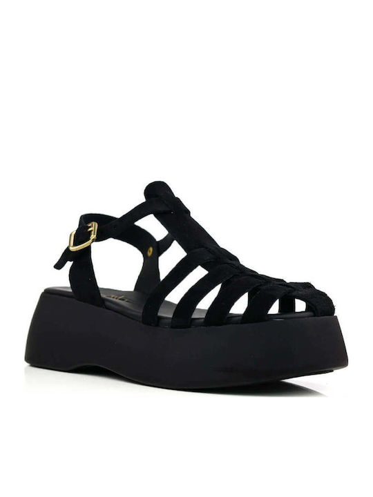 Schwarze Gladiator Flatforms Mit Mehreren Riemen