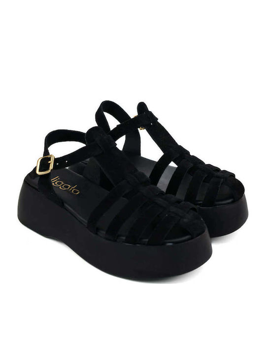 Schwarze Gladiator Flatforms Mit Mehreren Riemen