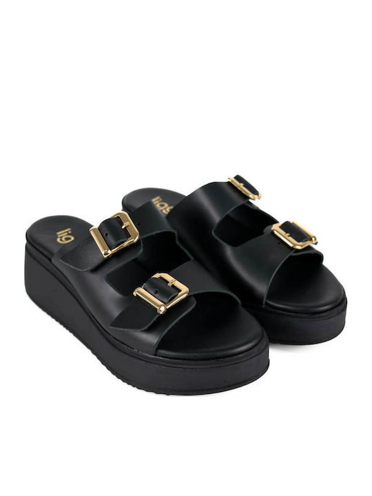 Μαύρες Flatforms Ανατομική Σόλα Διπλή Αγκράφα