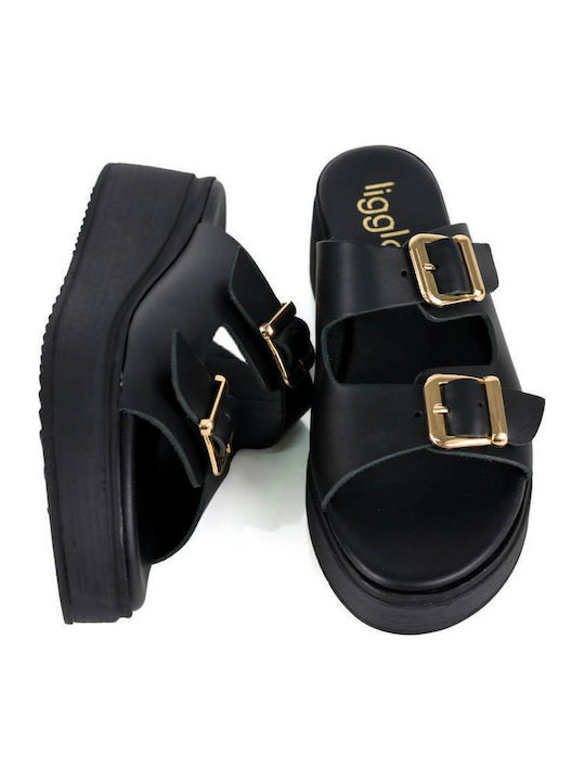 Μαύρες Flatforms Ανατομική Σόλα Διπλή Αγκράφα