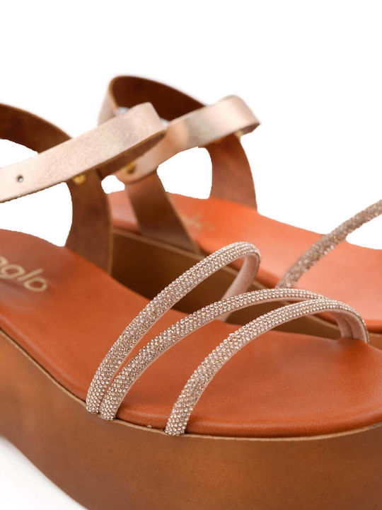 Bronze Flatforms Rhinestones Straps Elevated Sole