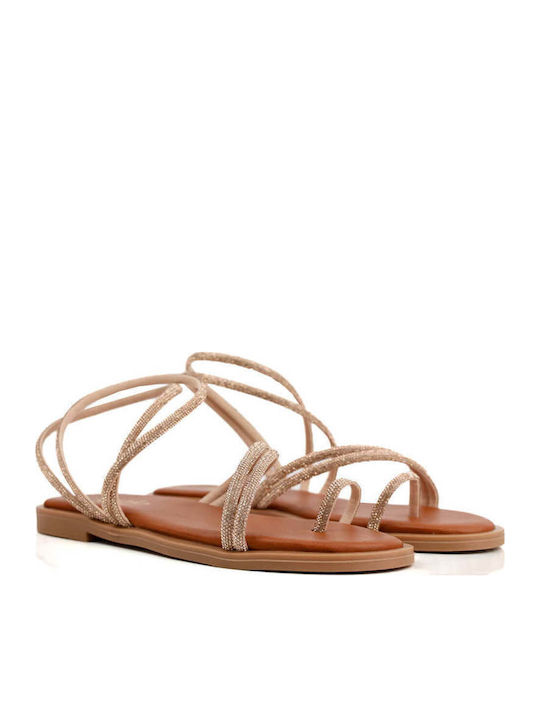 Bronze Sandals Rhinestones Thin Diagonal Straps