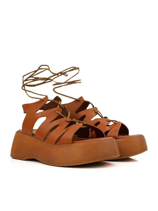 Tabac Schnürung Flatforms Damen Sandalen