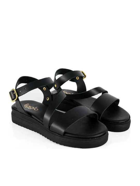Черни Кожени Flatforms Лосящ Каиш