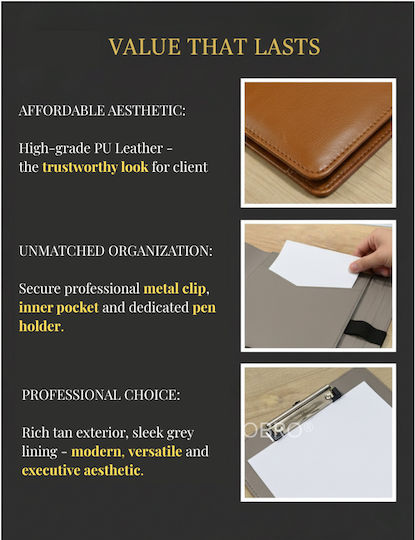 Obro Clipboard Profesional Dosar Elegant Organizator Documente Business Prezentare A4 Piele Eco