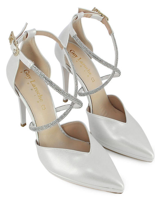Leder Pumps mit hohem Absatz Weiß