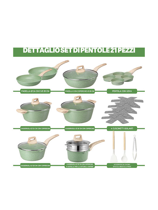 Bakaji Cookware Set of Cast Aluminum with Non-stick Coating 21pcs