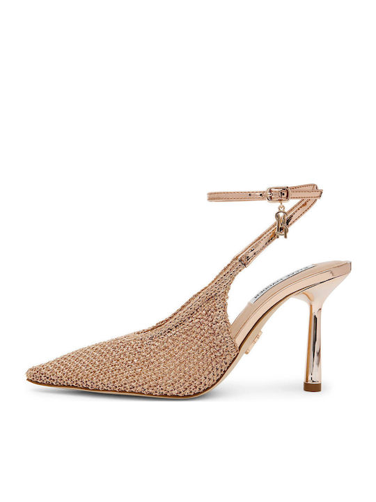 Spitze Zehen Pumps mit Absatzdicke Stiletto & Riemen Roségold