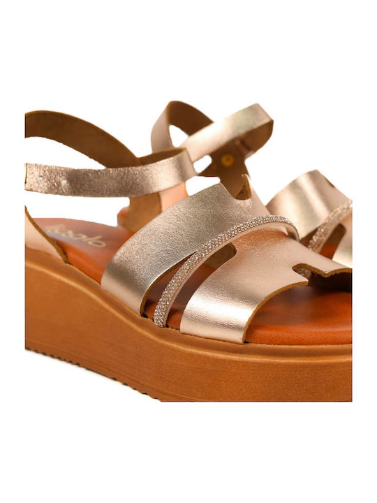Μπρονζέ Flatforms Σταυρωτά Λουριά Στρας Λεπτομέρεια
