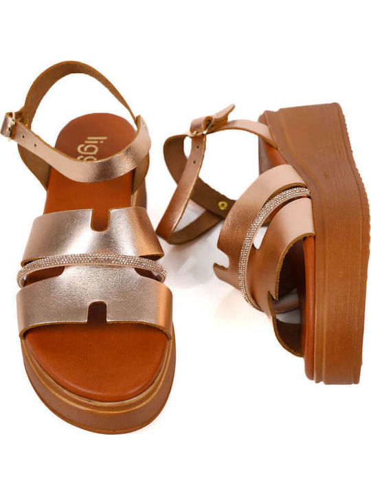 Μπρονζέ Flatforms Σταυρωτά Λουριά Στρας Λεπτομέρεια