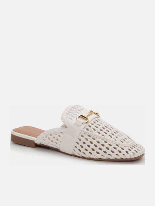 Mules with Low Heel in White Color