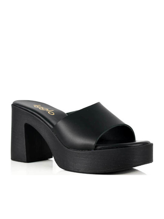 Black Mules With Single Leather Strap
