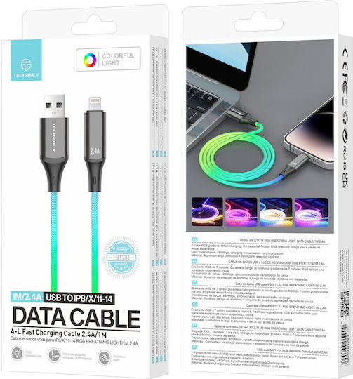 Techancy USB-A to Lightning Cable Πολύχρωμο 1m
