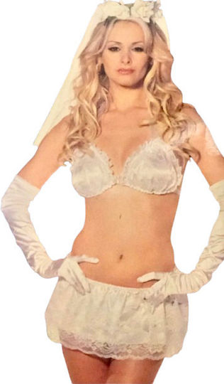 Секси Костюм Невеста Бял Сет Bride Пола Ръкавици Воал Bralette String