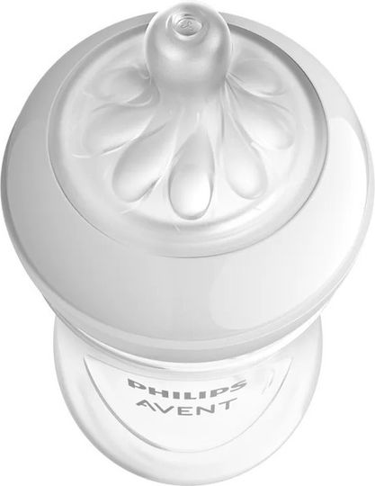 Philips Set Biberoane din Plastic Natural SCY903/03 Anti-colici cu Tetină din Silicon pentru 1+ Luni Alb 260ml 3 Bucăți