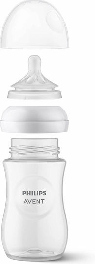 Philips Set Biberoane din Plastic Natural SCY903/03 Anti-colici cu Tetină din Silicon pentru 1+ Luni Alb 260ml 3 Bucăți