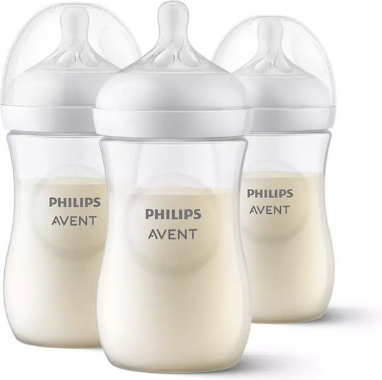 Philips Set Biberoane din Plastic Natural SCY903/03 Anti-colici cu Tetină din Silicon pentru 1+ Luni Alb 260ml 3 Bucăți