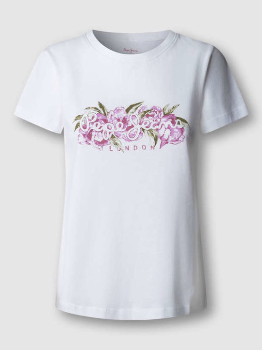 Damen T-Shirt Blumen Weiß