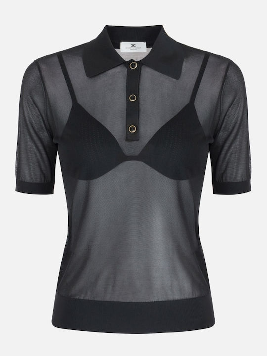 Damen Polo Bluse Kurzarm Schwarz