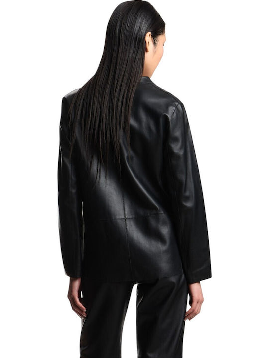 Women's Lifestyle Leather Jacket for Winter Black