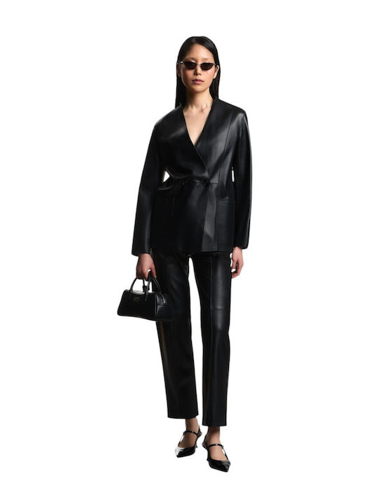 Women's Lifestyle Leather Jacket for Winter Black