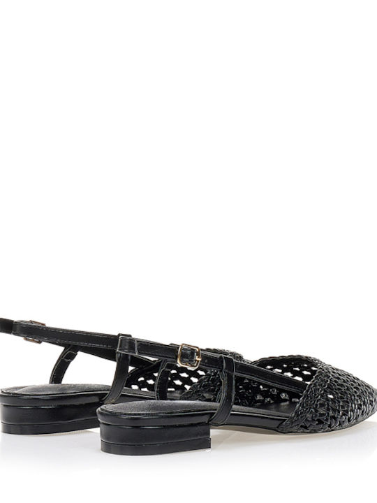 Damen Ballerinas Spitz zulaufend Mit Riemen Schwarz