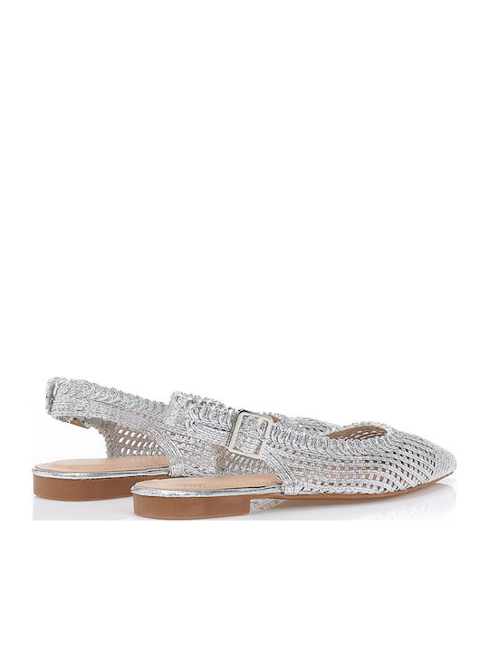 Damen Ballerinas Spitz zulaufend mit Riemen in Silber Farbe